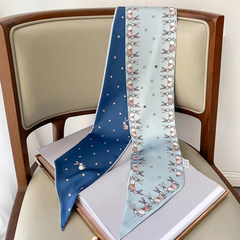 Design Print Skinny Scarf Plaid Horse Hairband Scarves Women Narrow Silk Scarfs Bag Ribbons Luxury Wrist Towel Foulard
