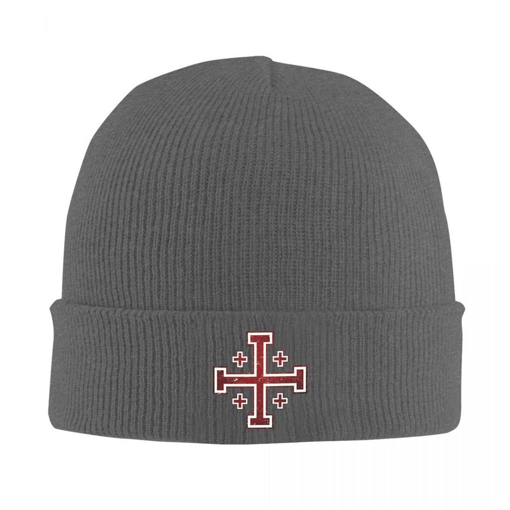 Jerusalem Cross Medieval Knights Cross Crusader Warm Knitted Cap Hip Hop Bonnet Hat Autumn Winter Beanies Hats for Unisex Womenx
