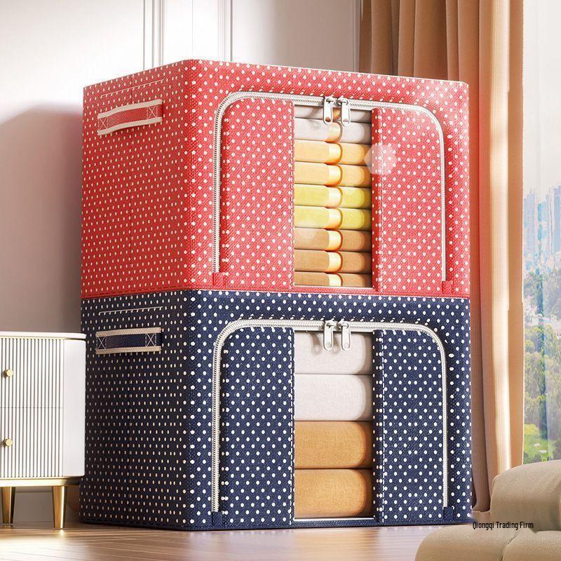 Foldable Oxford Cloth Storage Box with Steel Frame - Large Capacity for Clothes and Quilts