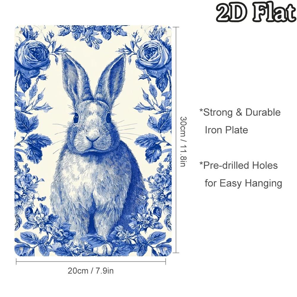 

Blue Floral Bunny Theme Vintage Spring Easter Decor x Inch Rustic Iron Sign for BedroomChinese Style Home Farmhouse Yard 20x30cm（7.8x11.8inch）