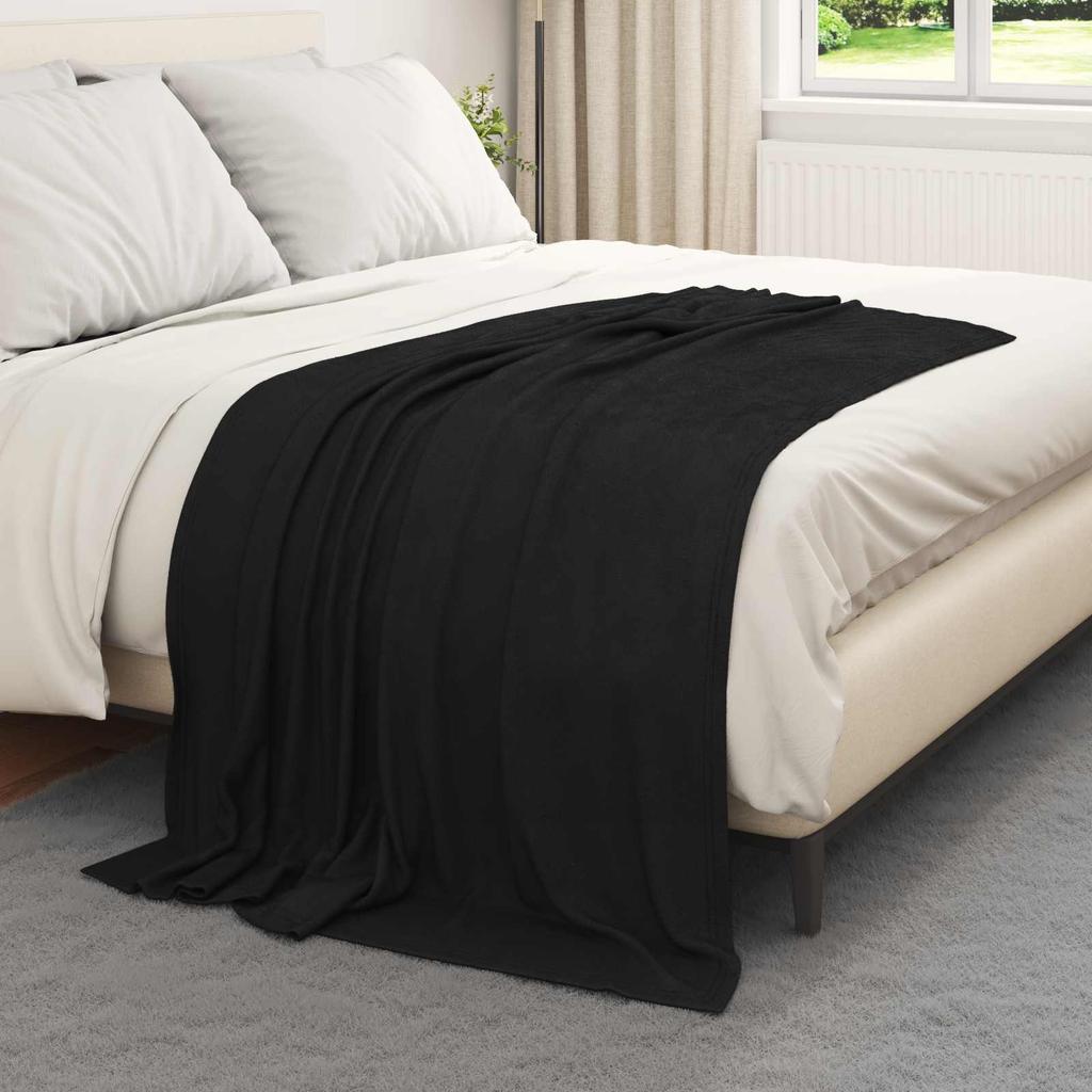 Black Throw Blanket 170 X 130 Cm Fleece