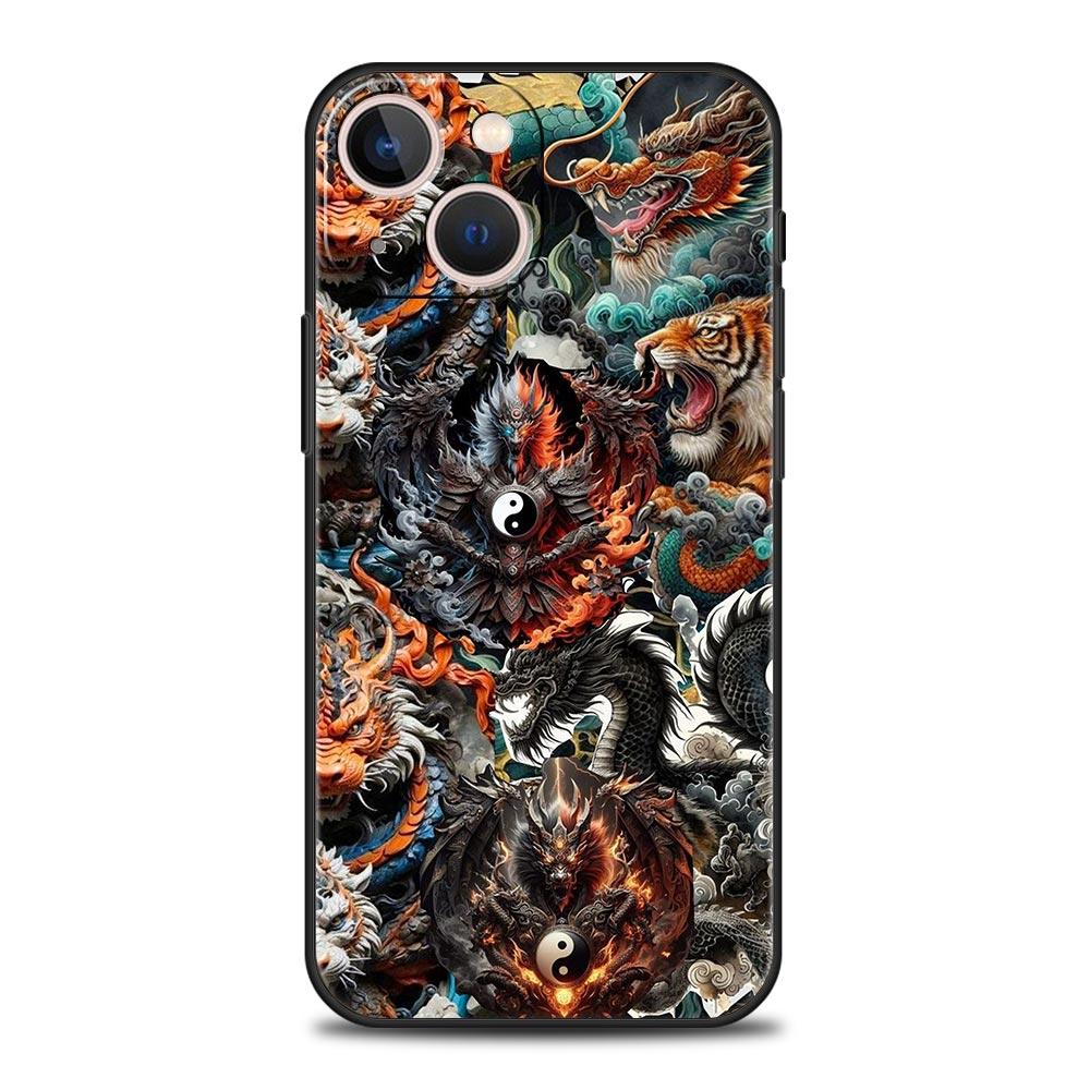 Chinoiserie Loong Flower Dragon Phone Case Cover for iPhone 17 16 15 14 13 12 Pro Max 11 Pro Max 17 AIR Plus Soft TPU Shell Bags