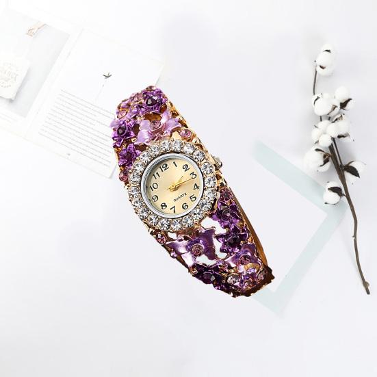 Yousheng Women Watch Shiny Rhonestone Flower Butterfly Decor Hollow Out Color Matching Stainless Metal Decorative Quartz Movement Round Dial Wrist