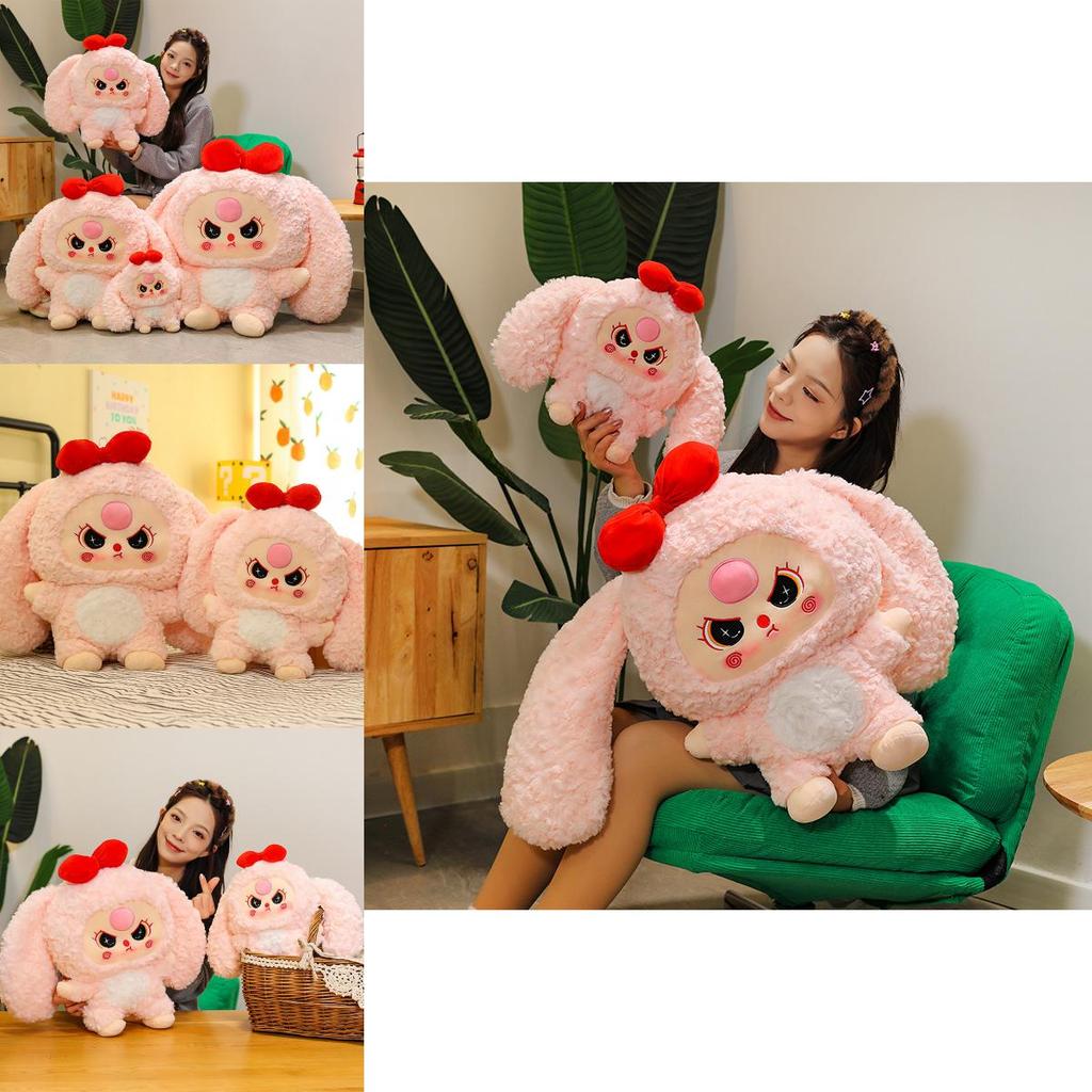 Bear Plush Toy Rabbit Stuffed Animal With Long Fur For Girls' Sleepover Fun**