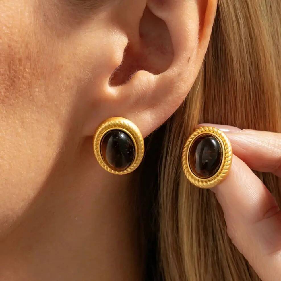 IngeSight.Z 3 Styles Vintage Brown Oval Resin Bead Stud Earrings Women Irregular Gold Color Metal Earring Banquet Party Jewelry