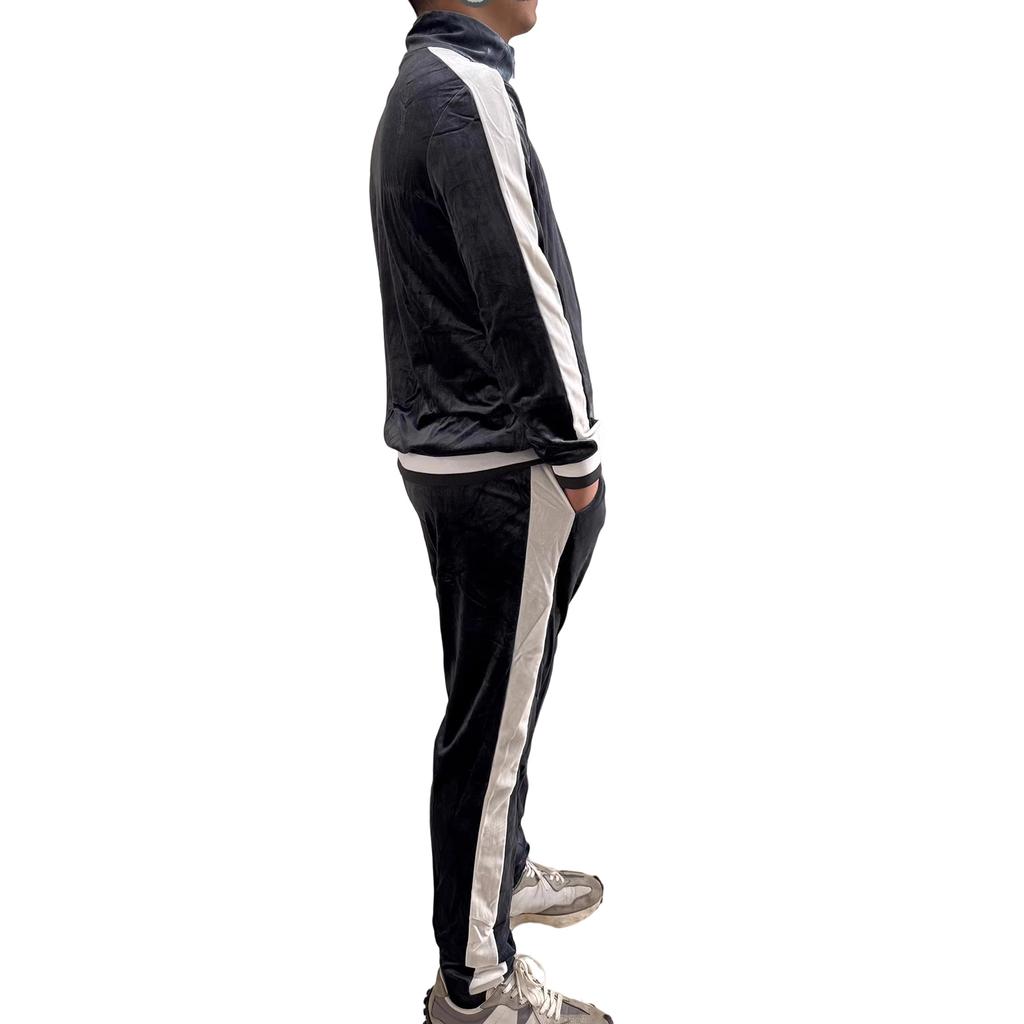 Men Leisure Splicing Knitting Zipper Cardigan Sweater Set