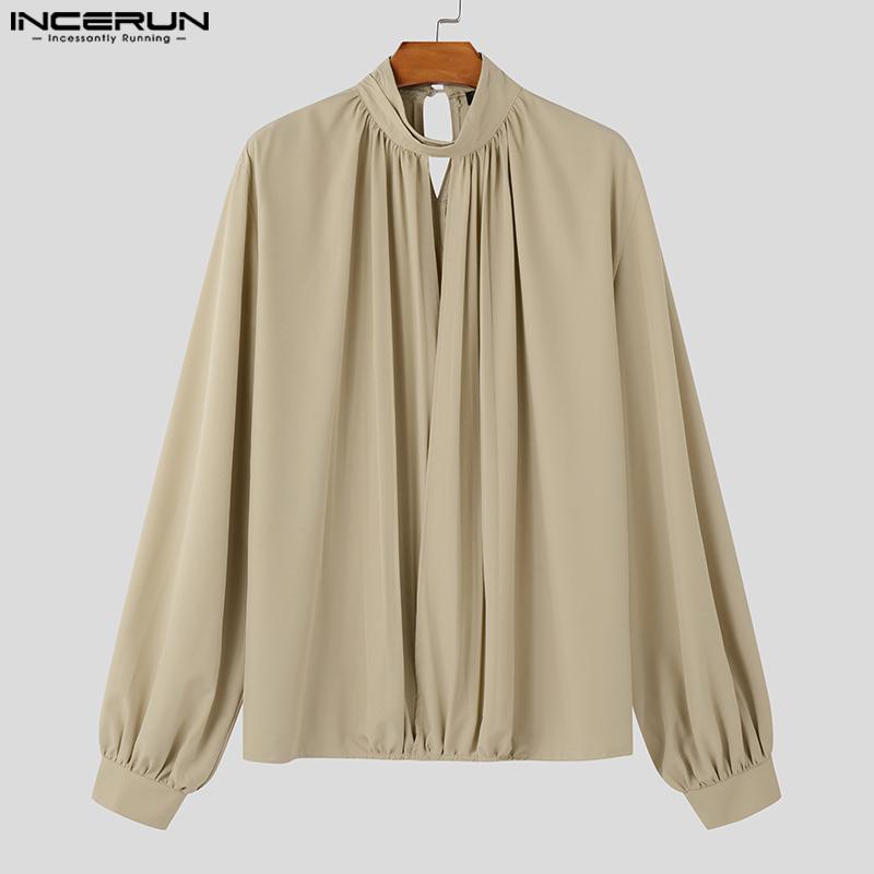 INCERUN Herren Puff Langarmshirts Tiefem V-Ausschnitt Ausschnitt Rüschen Casual Loose Tops