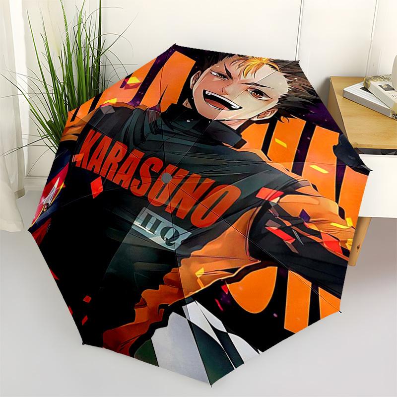 

1pc Outdoor Umbrella with Karasuno Print - Anime Character Design, Automatic Opening/Closing, Portable 3-Fold Design, 8-Rib Iron Frame, Perfect