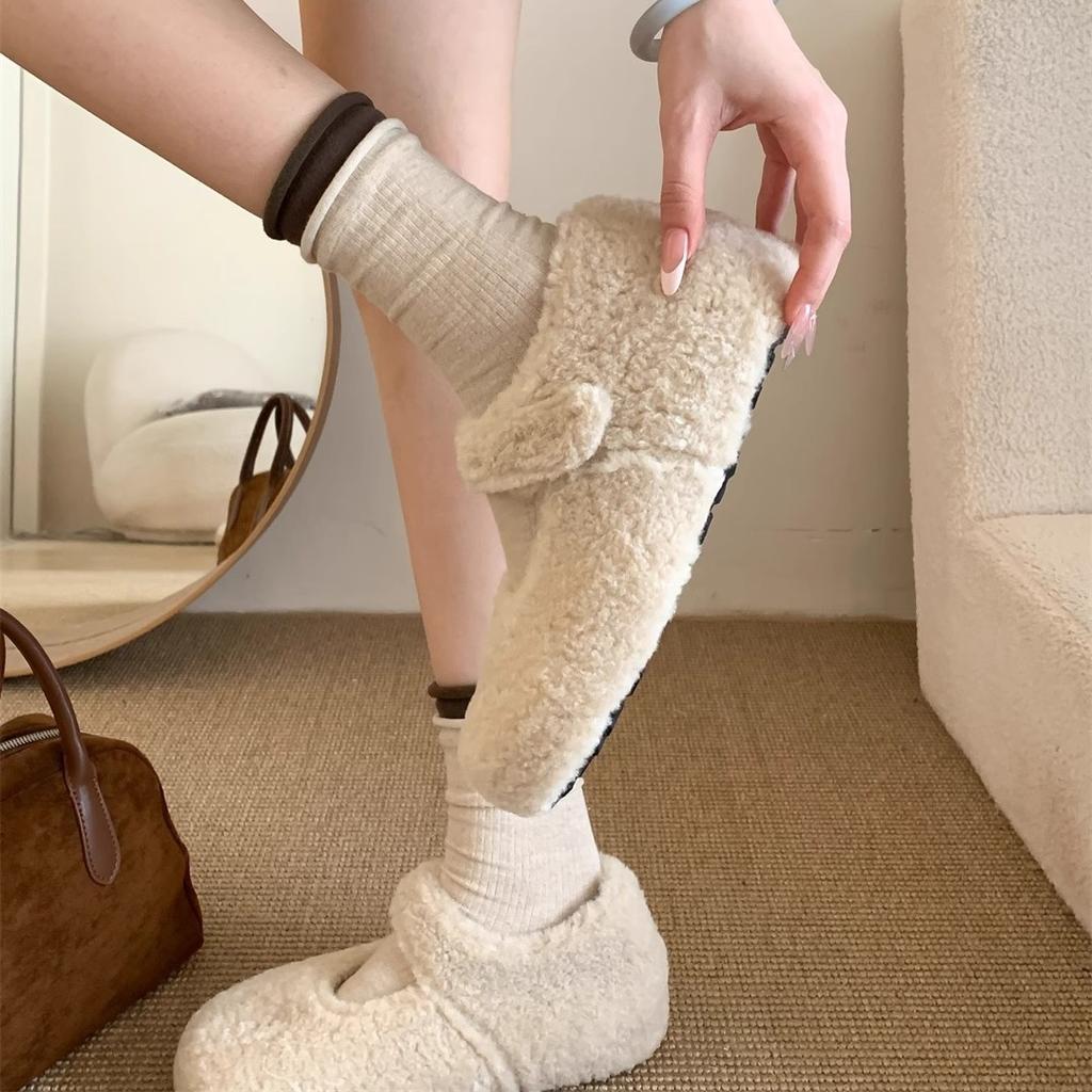 Soft Waxy Small Potatoes~ Inner Height Increase 5CM Fluffy Shoes Piled Mary Jane Shoes Birkenstocks Women's Autumn and Winter Platform Single Shoes