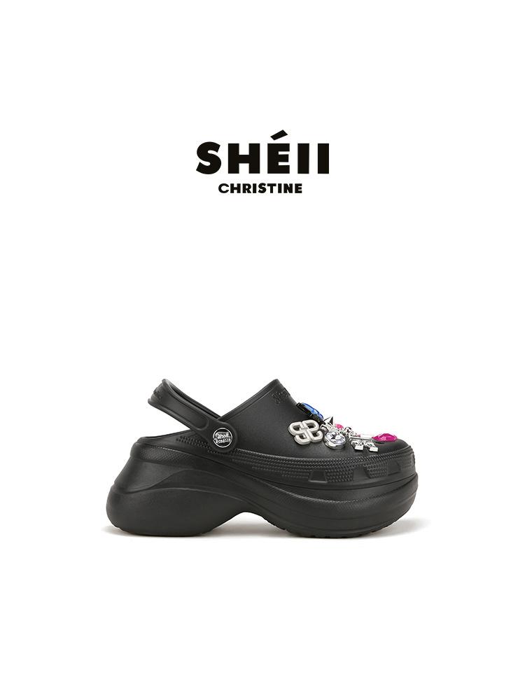 

Premium sense~ Su Yinyin 8.5cm heightened platform beach bag head slippers women s summer wear hole shoes sandals 35