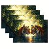 4 Stück bunte Cartoon-Tiger in Liebe umgebene Platzsets Bauernhaus Esstisch Platzsets Frühling Sommer Land Rustikal Küche