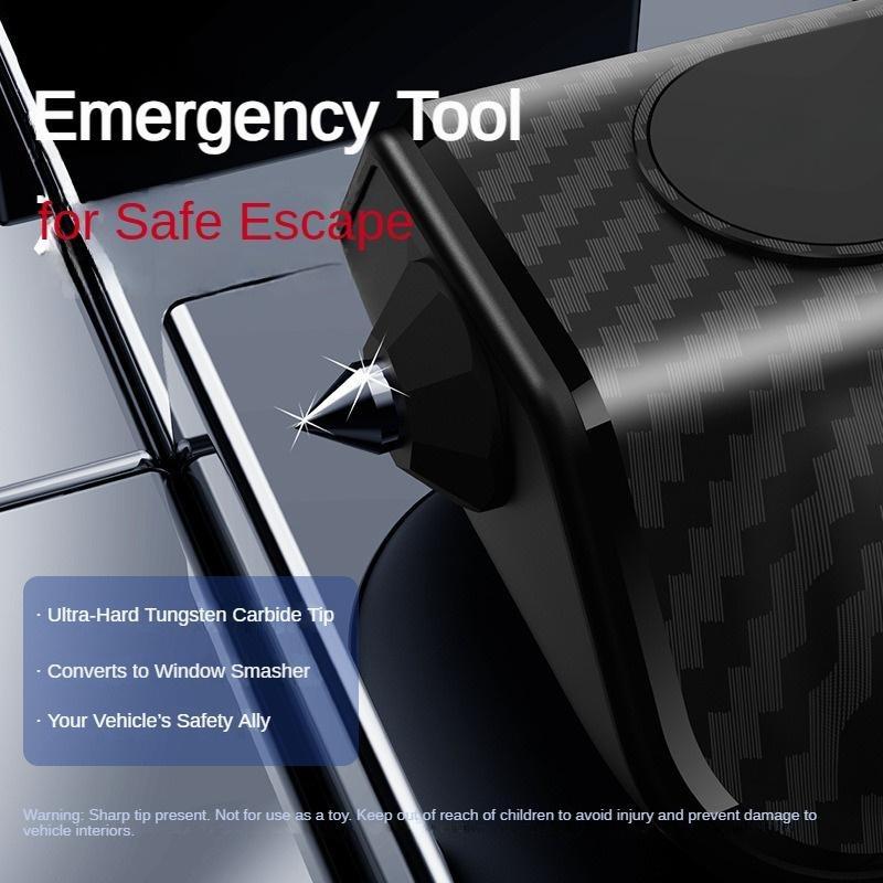 1PC Premium Carbon Fiber Rotating Parking Number Display with Emergency Glass Breaker - Hidden Privacy Design