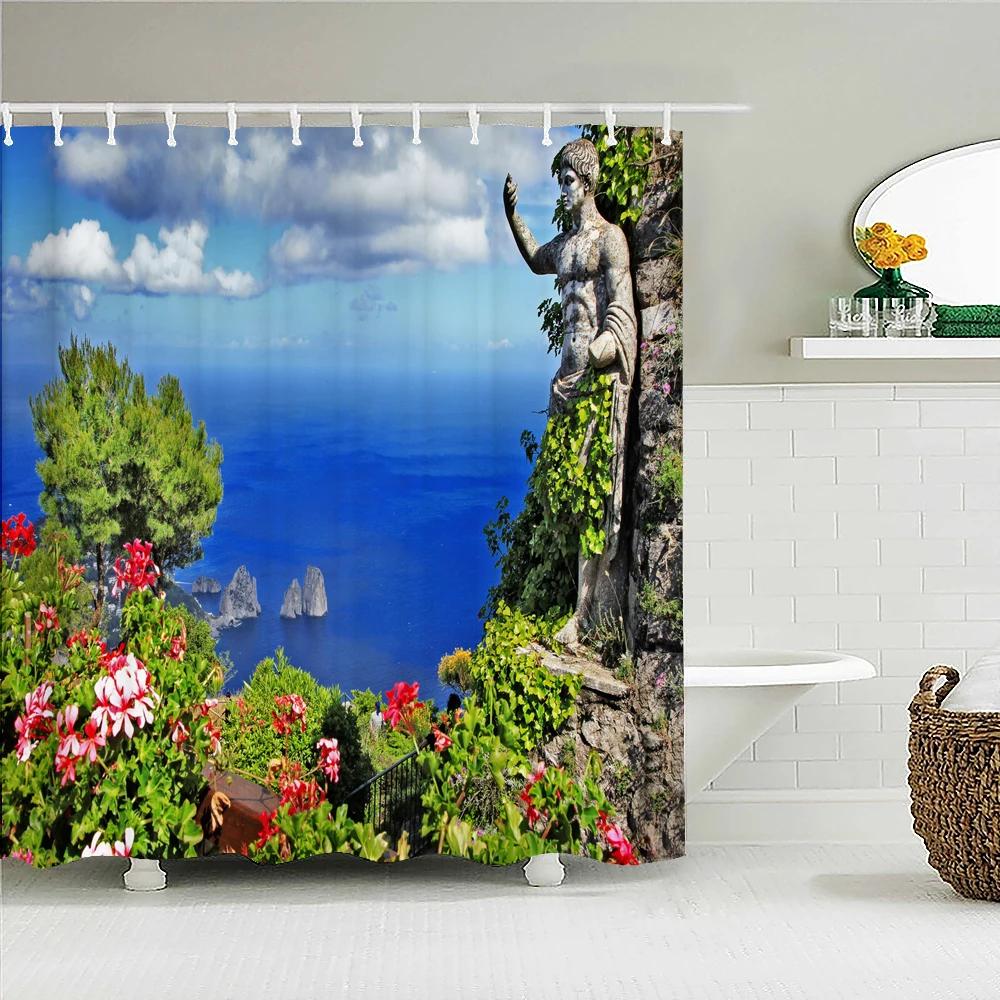 

Retro Landscape Shower Curtain Plant Flower Garden Nature Scenery Waterproof Fabric Polyester Bath Curtain Bathroom Accessories W60H190(CM)-1 Pcs