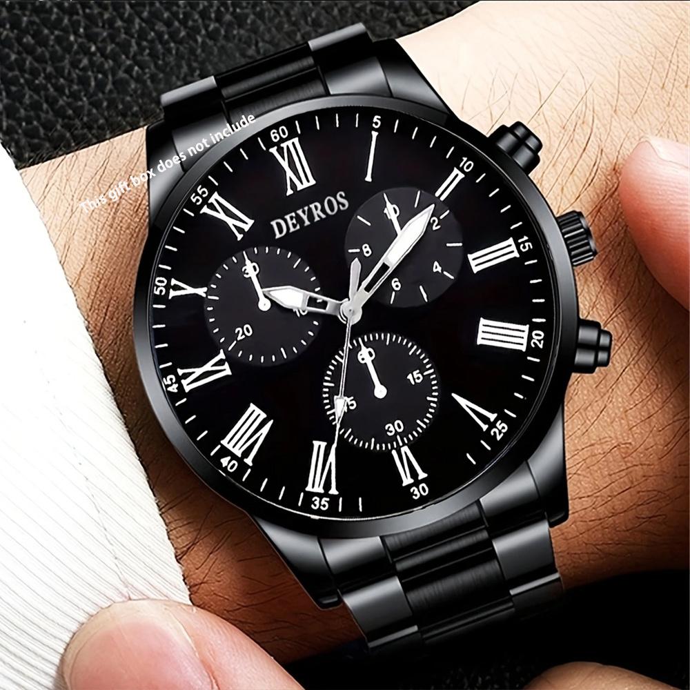 4pcs/set Men Quartz Watch Set Luxury Mens Wristwatch Men's Jewelry Set Necklace Bracelet Ring Business Gift Watch
