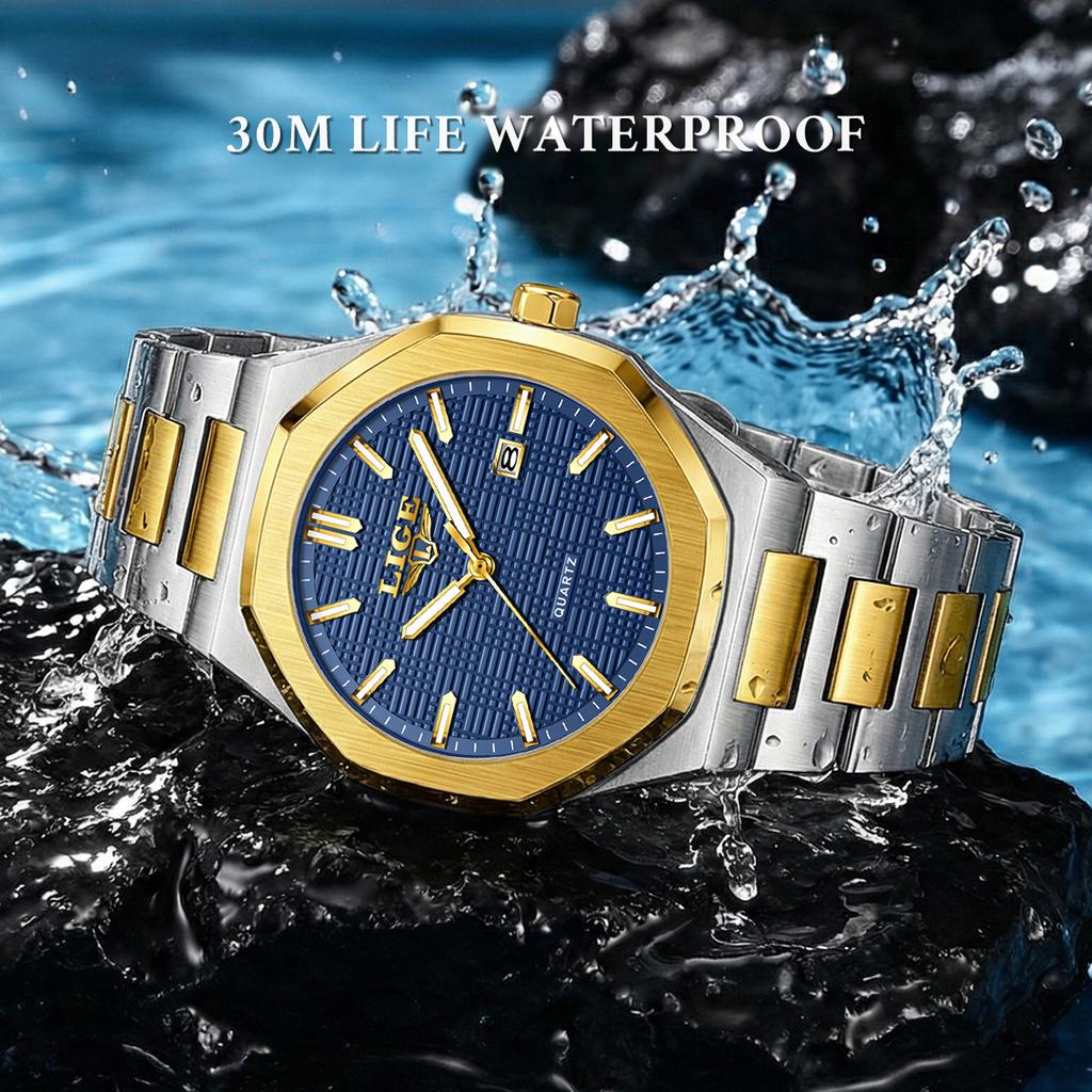 Fashion LIGE Top Brand Luxury Mens Watches Business Steel Quartz Wristwatches 30M Waterproof Luminous Watch Men Gifts Reloj