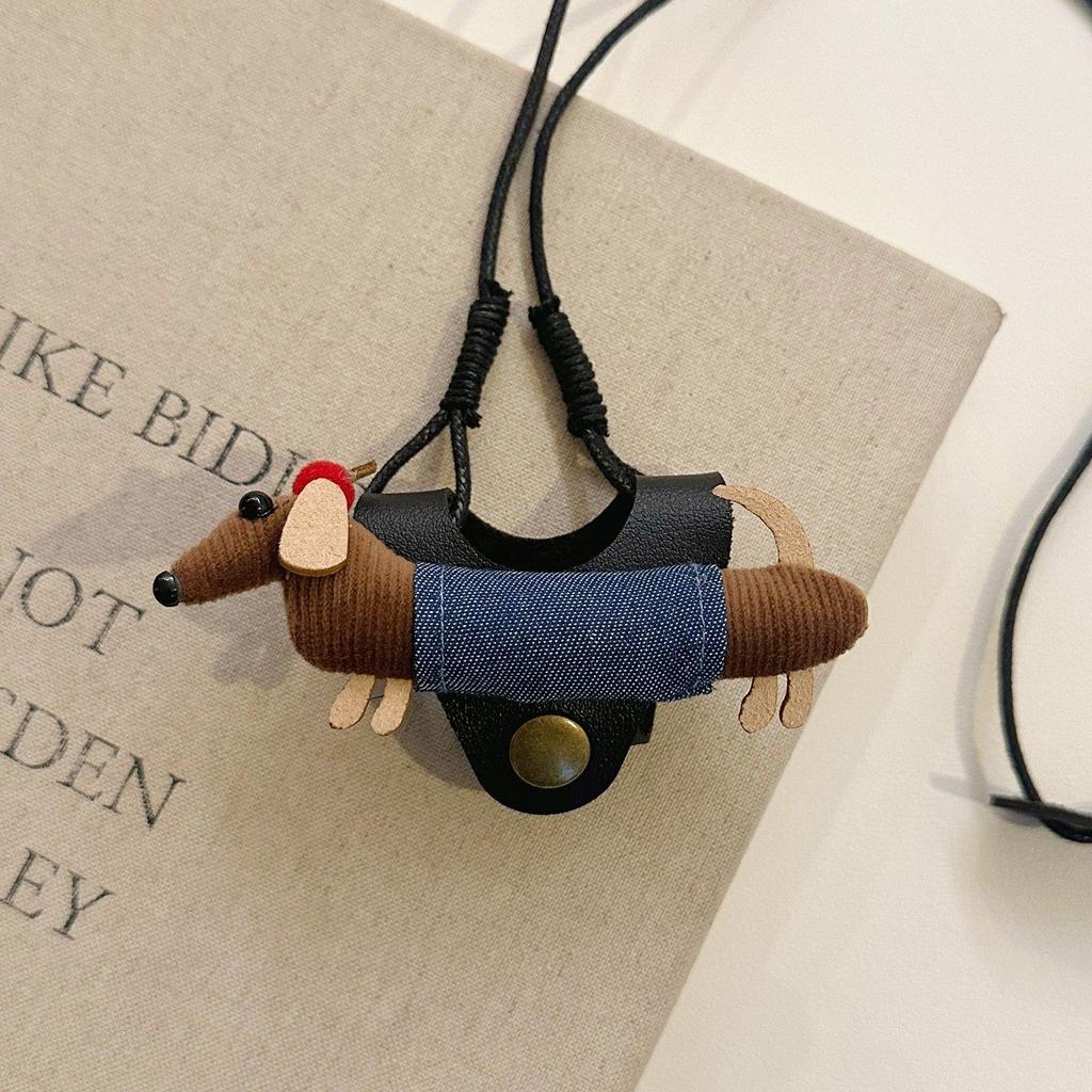 Cartoon Dachshund Leather Glasses Clip Hanging Neck Decorative Accessories Portable Cute Stylish Versatile Eyeglass Storage Gift