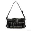Fashion Y2k Studded Shoulder Bag Ruffled Skirt Belt Buckle Design Women Exquisite Versatile Handbag Cool Metallic Crossbody Bag
