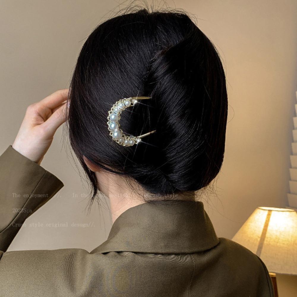 1pc Fashion Pearl U-Shape Hair Clips Accessories Hairpin Female Plug Comb Hairpin Hair Plate Fixed Artifacts Hairpin Headdress