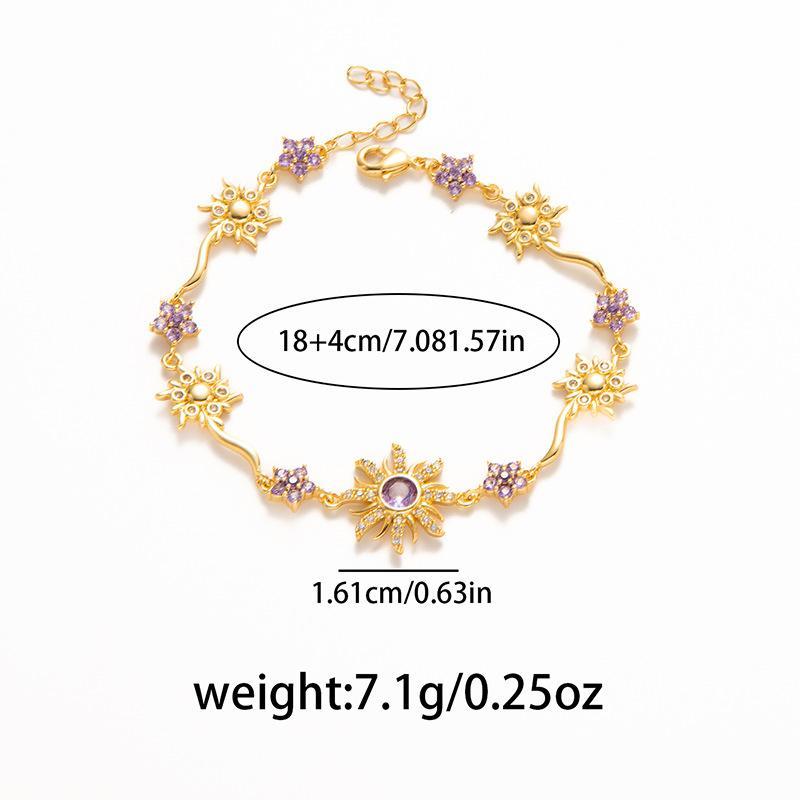Luxury Sunflower Bracelet Exquisite Fashion Pink Cubic Zirconia Chain Crystal Sparkling Shiny Rhinestone Bangle Wedding