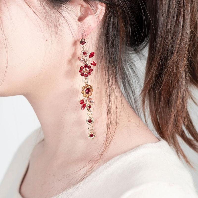 Multi-layer alloy diamond petal earrings, bohemian vintage flower fringed earrings