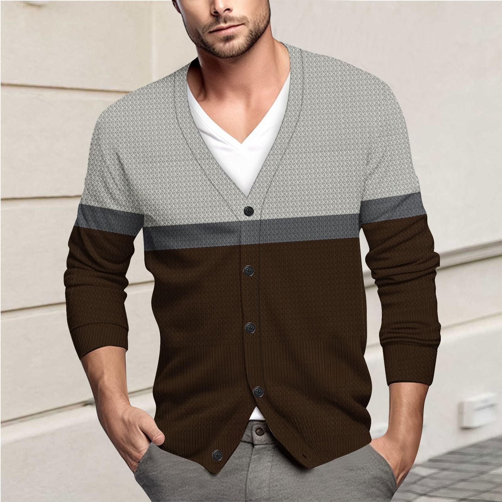 Мужская повседневная однобортная модная куртка-кардиган с длинными рукавами на пуговицах L кофейный 2489₽