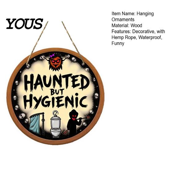 Funny Restroom Wall Sign Bathroom Halloween Hanging Ornaments, Creative Ghost Wooden Decor Sign, Decorative for Holiday Art