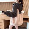 American Style Jacket for Women Autumn Outer Wear Design Contrasting Color Splicing Hooded Sweatshirt Zippered Cardigan