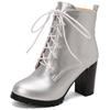 White Silver Women's Ankle Boots Autumn Winter Short Boot Shoes Black Lace-up Block High Heels Party Footwear Large Size 45 50
