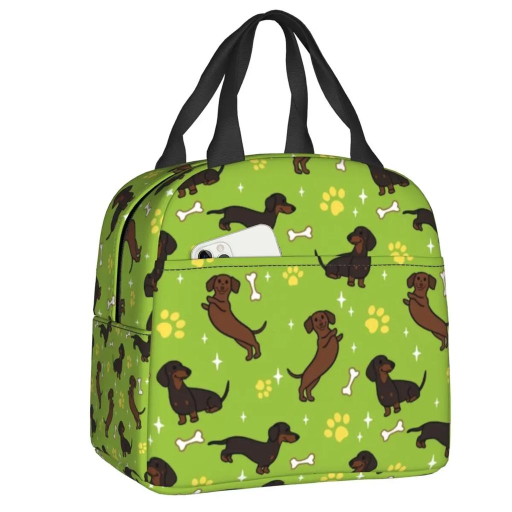 Dachshund Thermal Insulated Lunch Bag Women Badger Sausage the Wiener Dog Lunch Tote for Outdoor Camping Travel Storage Food Box