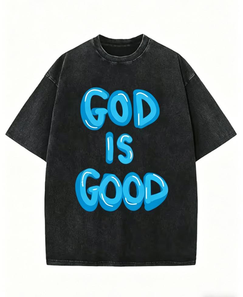 God Is Good Bubble Letter Graphic TShirt Relaxed Retro Washed Tee for Men Women Travel Daily Vacation Stylish Street Looks