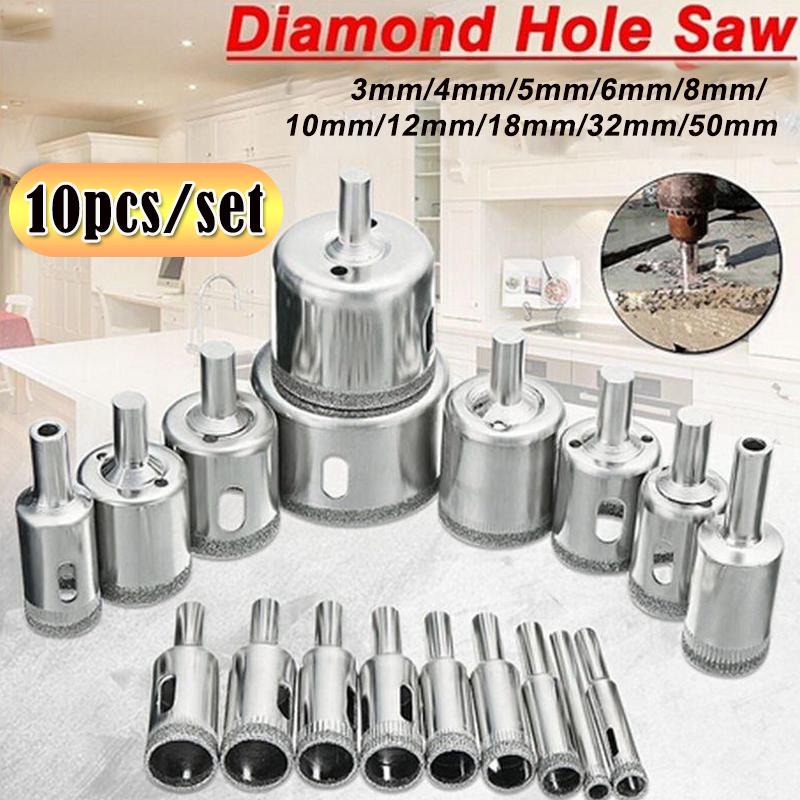 10/15pcs Diamond Coated Hole Saw Core Drill Bit Tile Marble Glass