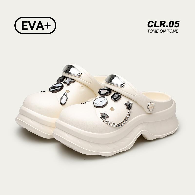 2025 Sommer neue Lochschuhe Damen tragen 5cm erhöhte dicke Sohlen rutschfest Ausreißer nicht müde Fuß Tasche Kopf Hausschuhe