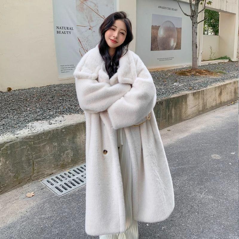 Long imitation mink coat women's winter new double-breasted fur fur coat coat thickened plush cotton-padded coat