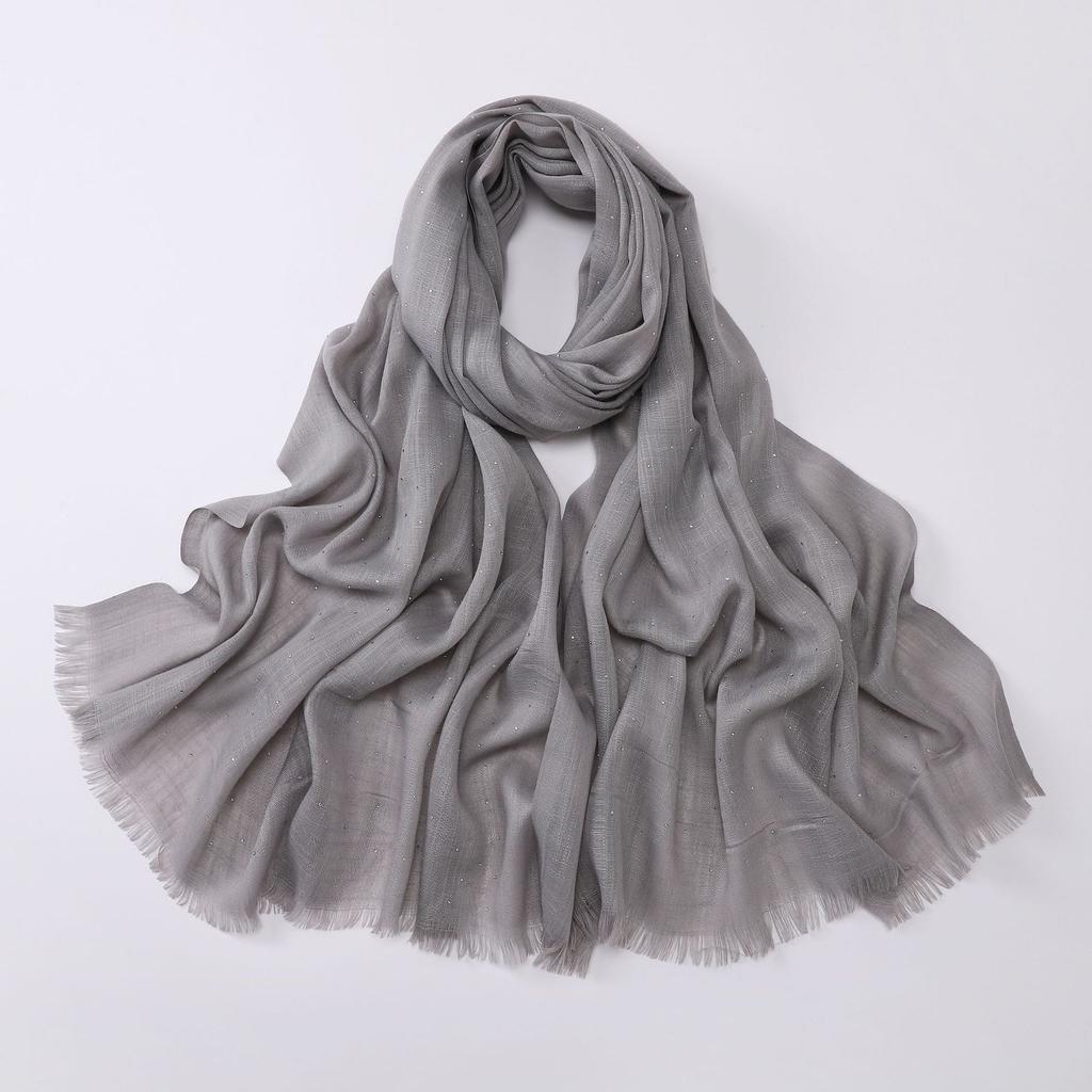 Soft Versatile Solid Bamboo Yarn Scarf With Star Rhinestone For Women