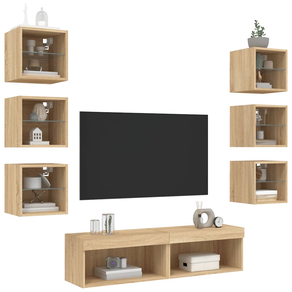 8-teiliges TV-Möbelset mit LED, Sonoma-Eiche