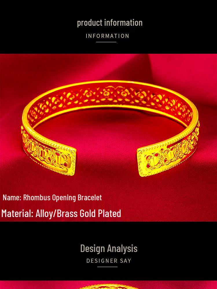 Vietnam Sand Gold Women's Open Leaf Rhombus Bracelet