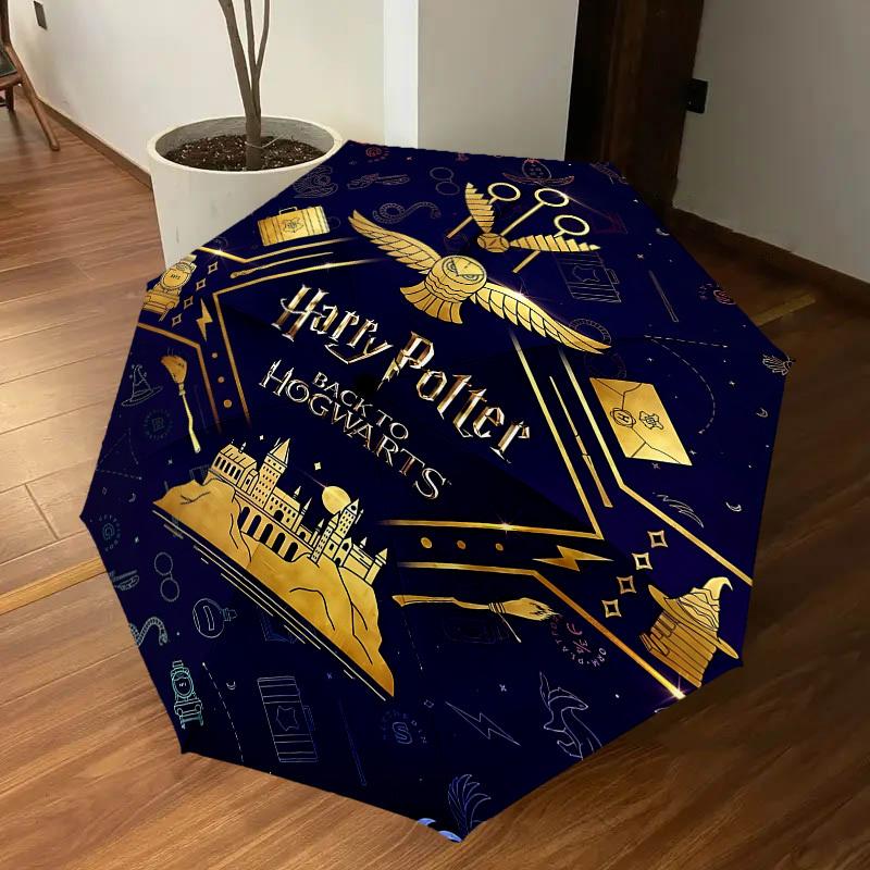 1 ks deštníku Hogwarts Harry Potter - 8 žeber vyztužený, automatické otevírání, lehký a odolný, roztomilý módní doplněk pro venkovní použití, D2699