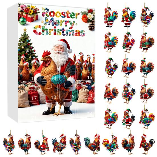 Christmas Chicken Advent Calendar 24-Day Countdown Box with Easy-Open Windows Multifunctional Holiday Decoration