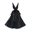 Seaside vacation style sexy backless V-neck suspender dress women's niche design ruffle edge waist cardigan long dress