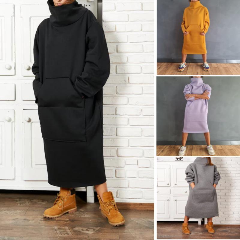 2024 Autumn/Winter Women's European & American Plus Size High Neck Solid Color Long Sweatshirt