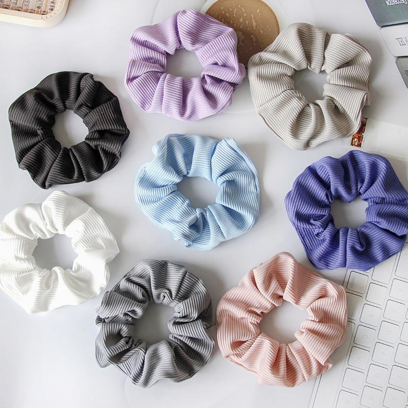 2Pcs Striped Knitted Fabric Solid Color Hair Band Hair Scrunchies With Pocket Zipper For Girls Ponytail Holder Bands