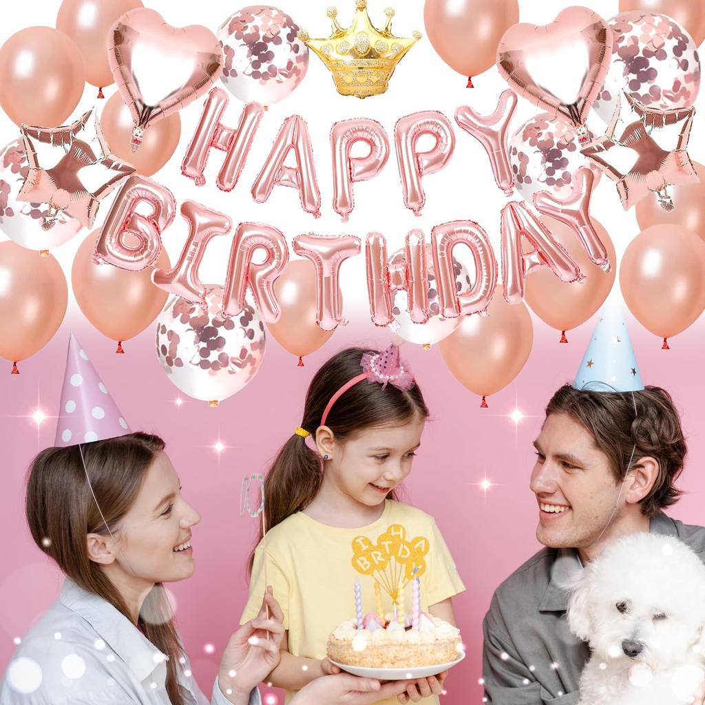 Glanvio Birthday Balloon Decoration Set Rose Gold Garland Confetti Balloons Party Celebration Anniversary Support Activity Unisex Cute Stylish