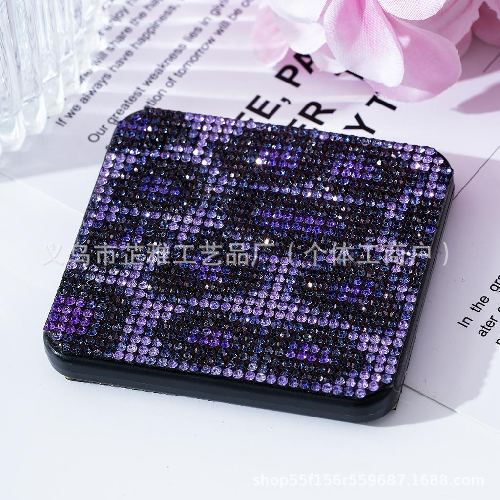 Modischer Tragbarer Kosmetikspiegel mit Strasssteinen, Kosmetikspiegel, Geschenk + Körper Flip Quadratischer Spiegel Handheld Doppelseitig Faltbar