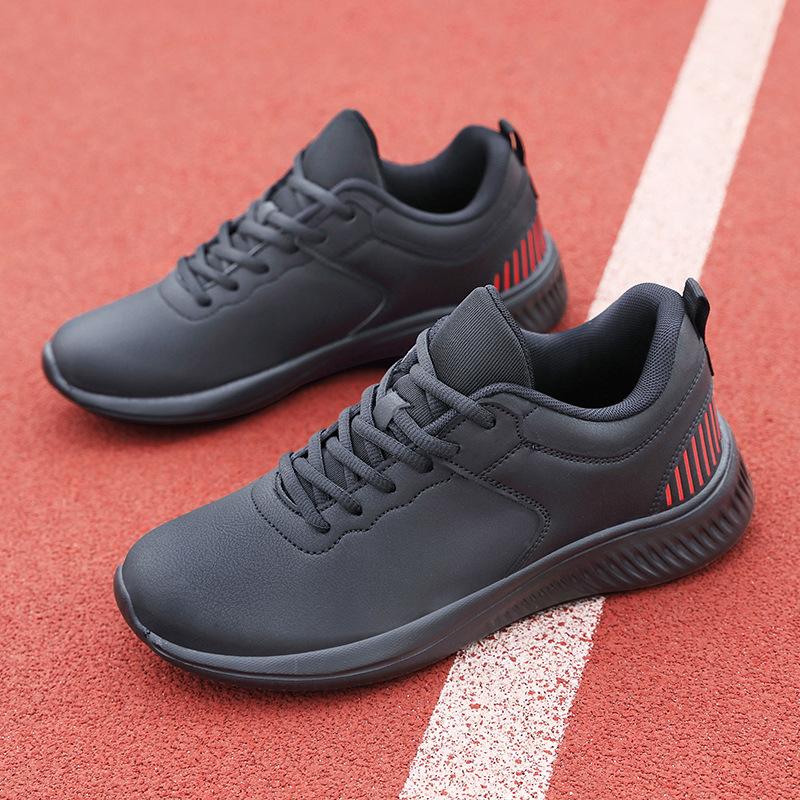 Leren sneakers voor lente en herfst, lichtgewicht waterdichte reisschoenen, volledig zwart, antislip dagelijkse casual hardloopschoenen