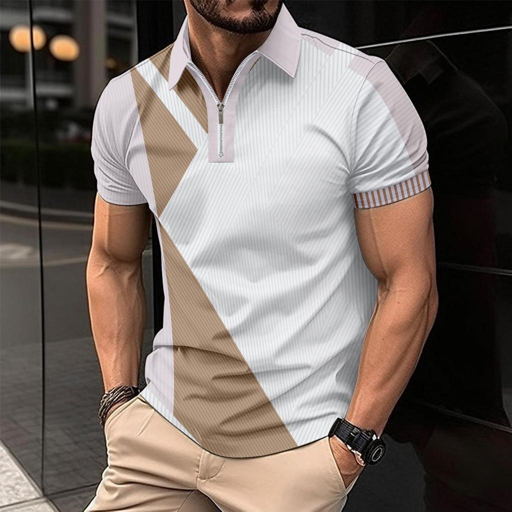 New Men's Lapel Fashion Slim Colour Blocking Men's T-shirt POLO Shirt Tops