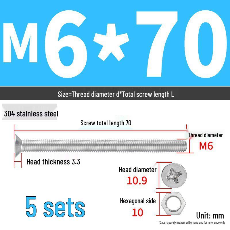 304 Stainless Steel Extra Long Phillips Flat Head Screws and Nuts Set (2M, 3M, 4M)