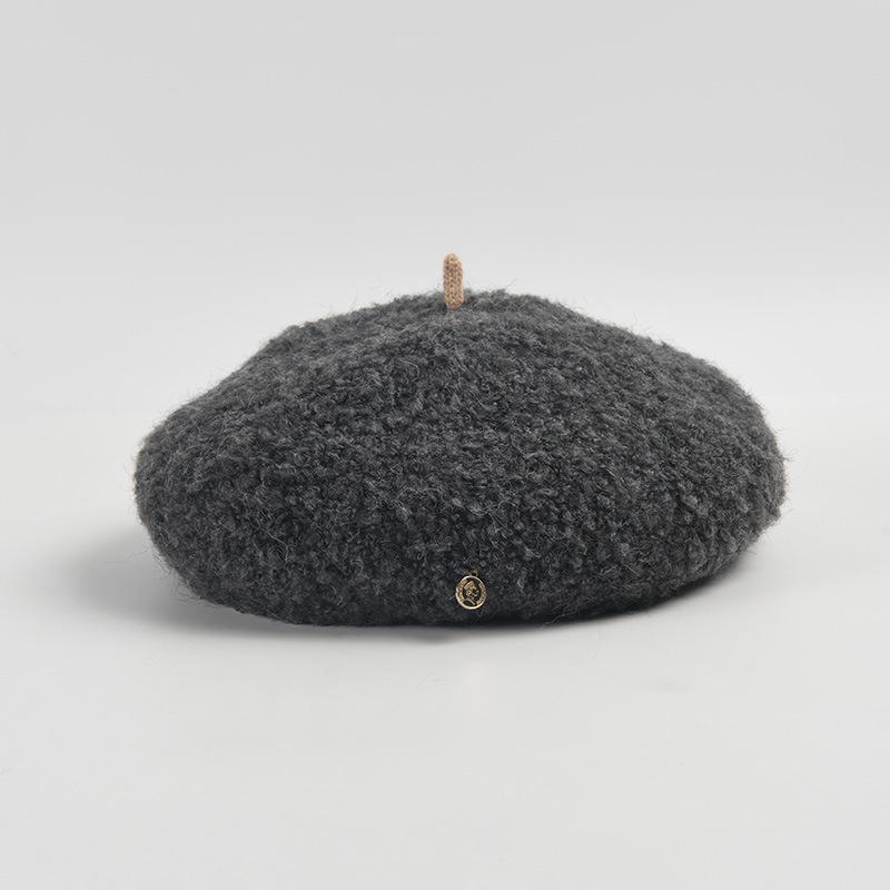 Beret Female Autumn And Winter Show Small Temperament Literary And Retro Circle Lamb Plush Big Head Circumference Versatile Painter Hat