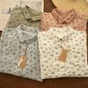Spring Yuanbao Collar Floral Print Double Layer Gauze Cotton Shirt - Women's Loose Cotton Linen Style