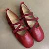 Fashion French Retro Elegant Women Flat Shoes 2025 Mary Jane New Round Toe Temperament Ballet Shoes Cross Buckle Shallow Soft Sole Shoes