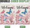 Dyrenson Welcome Spring Butterfly Floral Decorative Garden Flag, Pink Cherry Blossom Flower Yard Outside Home Decoration, Su
